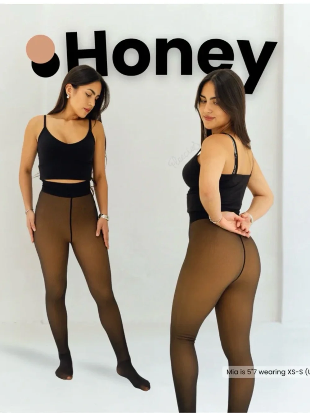 NWOT Fleecies Honey Fleece Lined Tights Sheer Translucent Winter Pantyhose ML